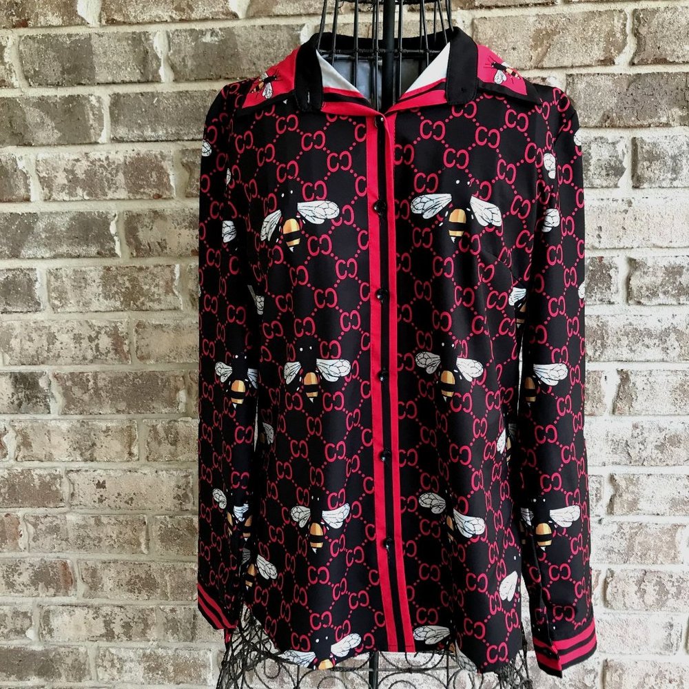 Vintage Diandian Didi Shirt Large Honey Bees Front Buttons Art to Wear